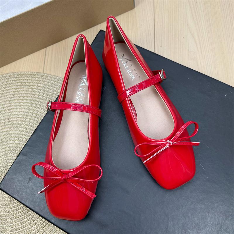 Fashion Flat Shoes for Women's Spring Autumn Square Toe Bow Mary Jane Shoes Women's Patent Leather Casual Women's Shoes Large Size 43 44