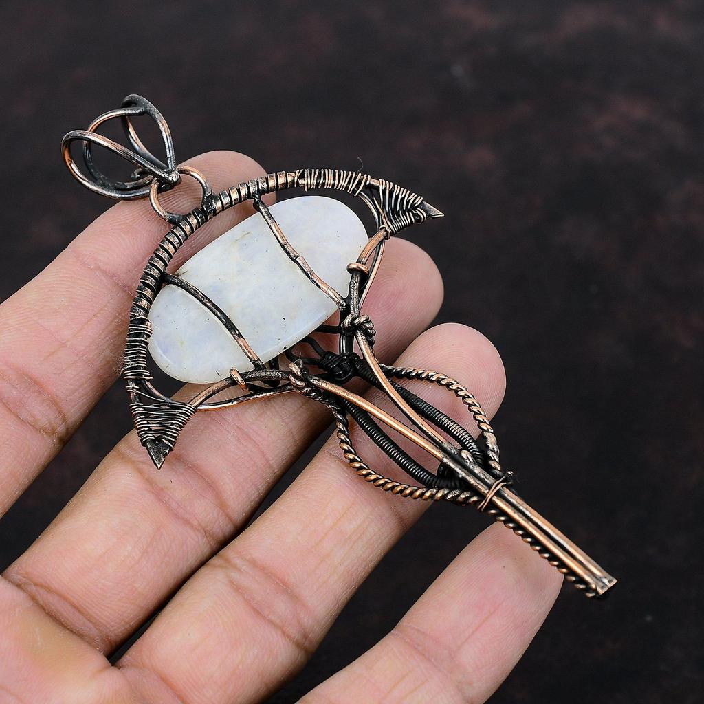 Rainbow Moonstone Pendant Copper Wire Wrapped Pendant Dainty Pendant Gemstone Pendant Handmade Pendant Beautiful Copper Jewelry Gift For Her