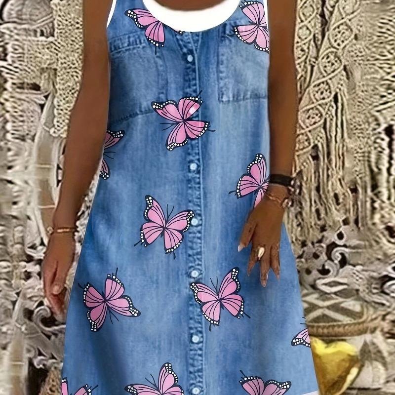 Sleeveless Jumpsuit Dress, Casual Tank Dress with Random Prints for Spring And Summer, Women'S Clothing.