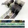 Washi Tape Roll 3 Rolls Golden Foil Tape, Retro Plaid Leaf Pattern Decorative Scrapbooking Supplies Masking Adhesive for DIY Crafts, Journal, Planner,