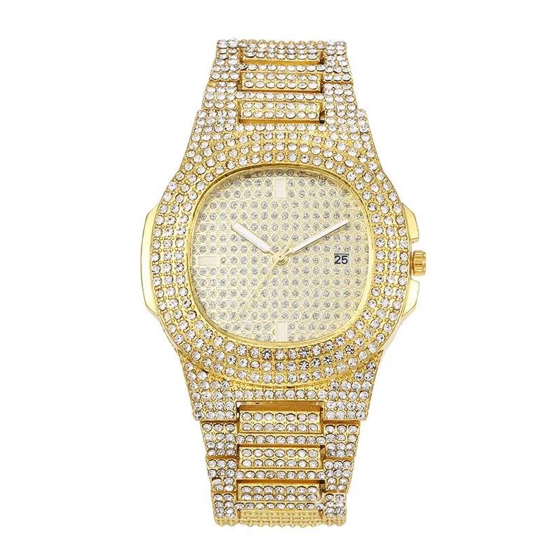 Montre Hip Hop Avec Strass Brillants Pour Homme Horloge De Luxe Cool Ceinture En Acier Glacé Design Sky Star