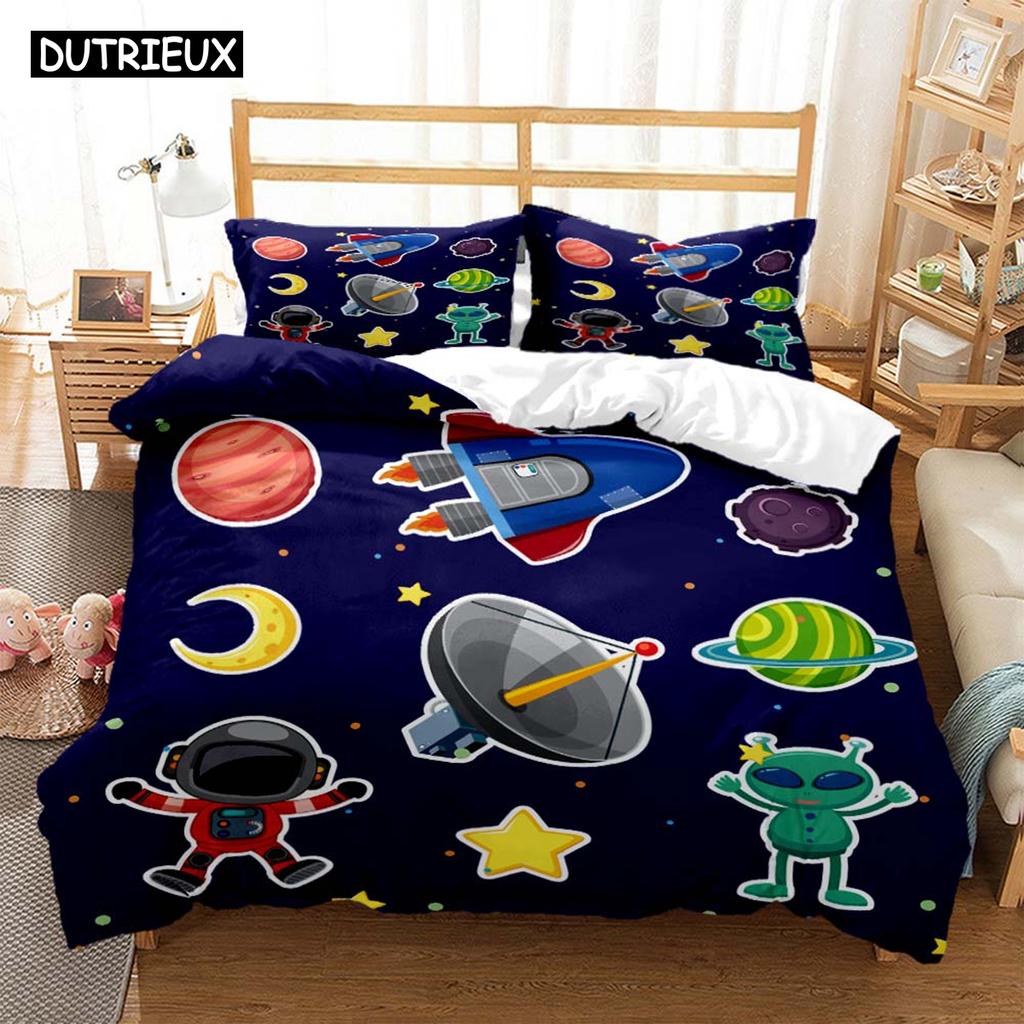 Zestawy pościeli z nadrukiem cyfrowym z motywem astronauty z poliestru dla dzieci, dla dzieci, dla chłopców, dla nastolatków