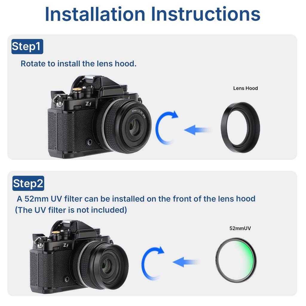 Haoge Metal Lens Hood for Nikon NIKKOR Z 40mm Z 28mm and Z 28mm Compatible with 52mm UV Filters and 52mm Lens Caps F/2, F/2.8, F/2.8 (SE) Lenses,