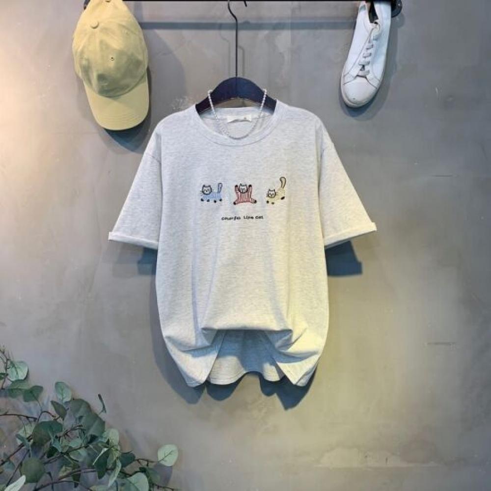 C S In The Room CaT Embroidery ShorT Sleeve T ShirT 3 ColorS