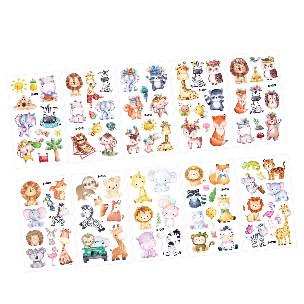 10PCS Tattoo Sticker Fake Tattoo Cute Watercolor Animal Cartoon Glitter Waterproof Safe Temporary Tattoo for Age 3 Above