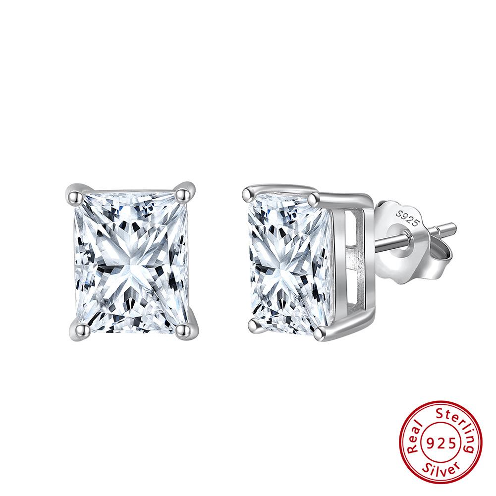 ORSA JEWELS D Color Radiant Cut Moissanite Diamand Exquisite 925 Silver Stud Earrings for Women Shiny Earrings Jewelry SMOE06