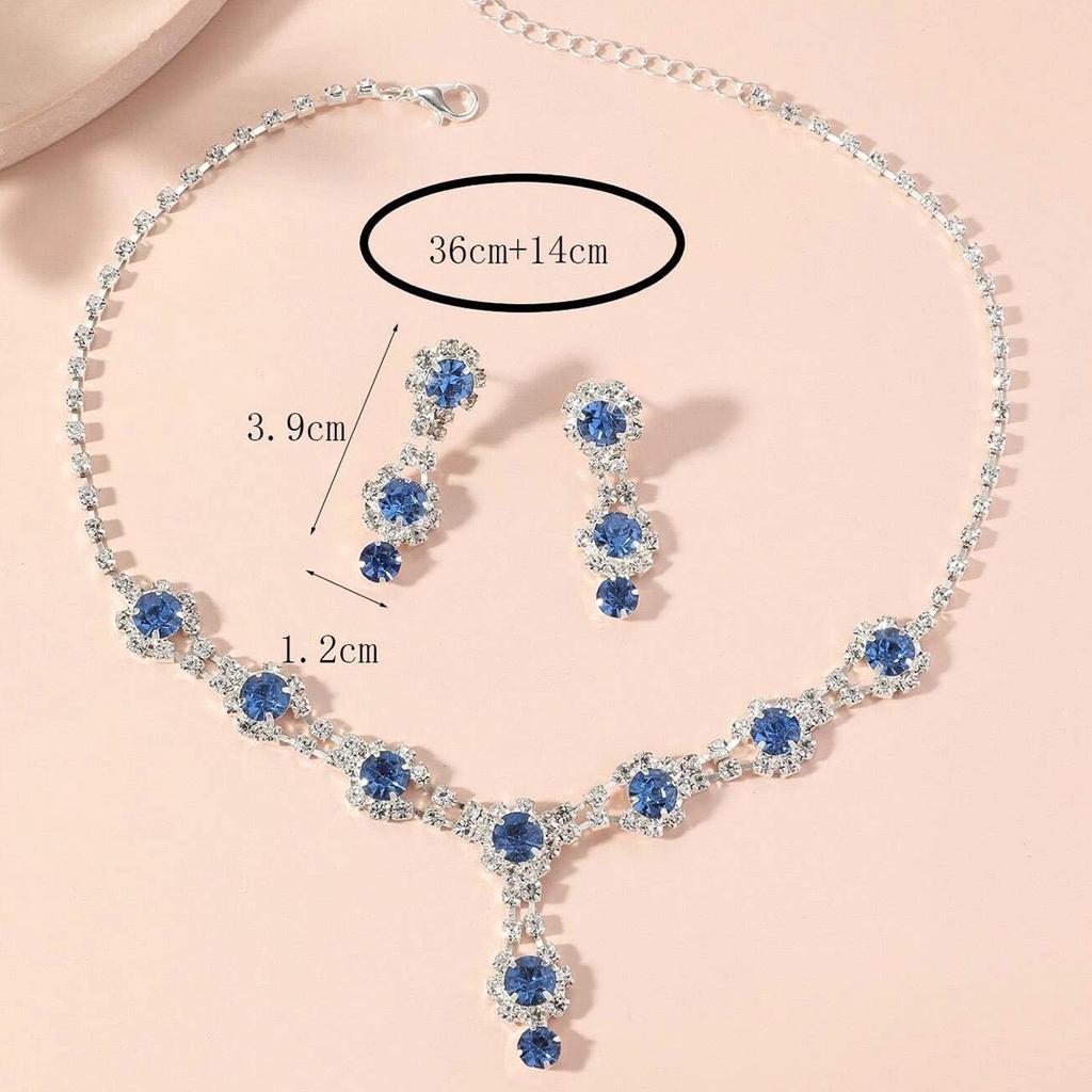 3PC Women's Fashion Geometric Round Water Drop Necklace Earrings Zircon Set Suitable for Wedding, Party, Festival Gifts