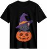 Women's T Shirt Pumpkin Graphic Tees Black Cat Short Sleeve Tops Black Women's Crew Neck Ribbed Fitted Shirt