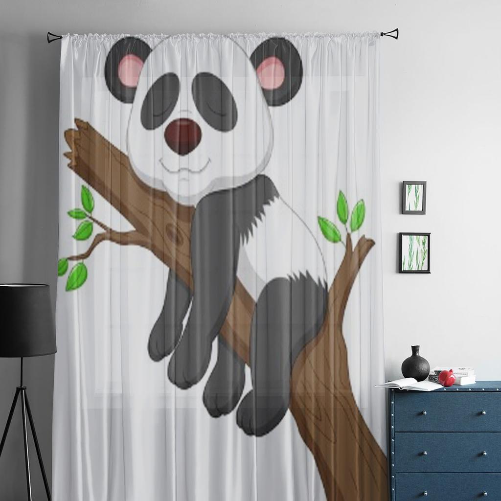 Schlafender Panda Cartoon Luxuriöse Chiffon Transparente Vorhänge für Wohnzimmer Schlafzimmer Dekoration Fenster Voiles Tüllvorhang
