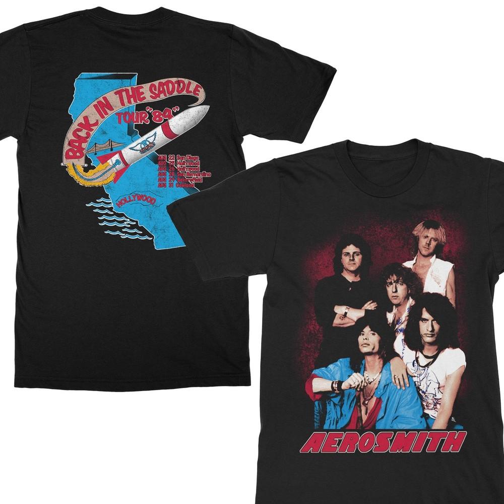 Cotton T-Shirt Aerosmith Back In The Saddle Tour 84 1984 Concert Unisex T-Shirt L