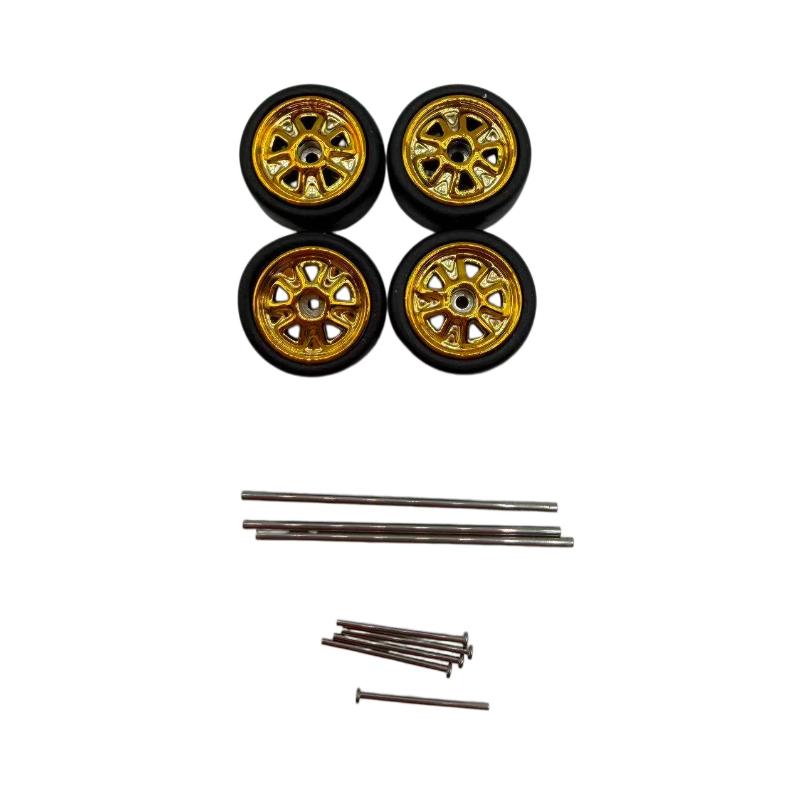 1 Set Diy Accessories 1/64 Model Wheels With Slicks Rubber Tires For Toy Model Petal Wheel Diecast Cars Refiting Parts