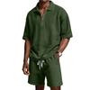 Men's Summer -color Quarter-zip Casual Loose Short-sleeved Short Pants Set