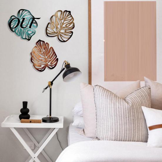 Bedroom Wall Hanging Decor 3Pcs Hollow Monstera Leaf Decoration, Wooden Tropical Art Plaque, Decorative Natural Style Accents Sculpture with Hook for