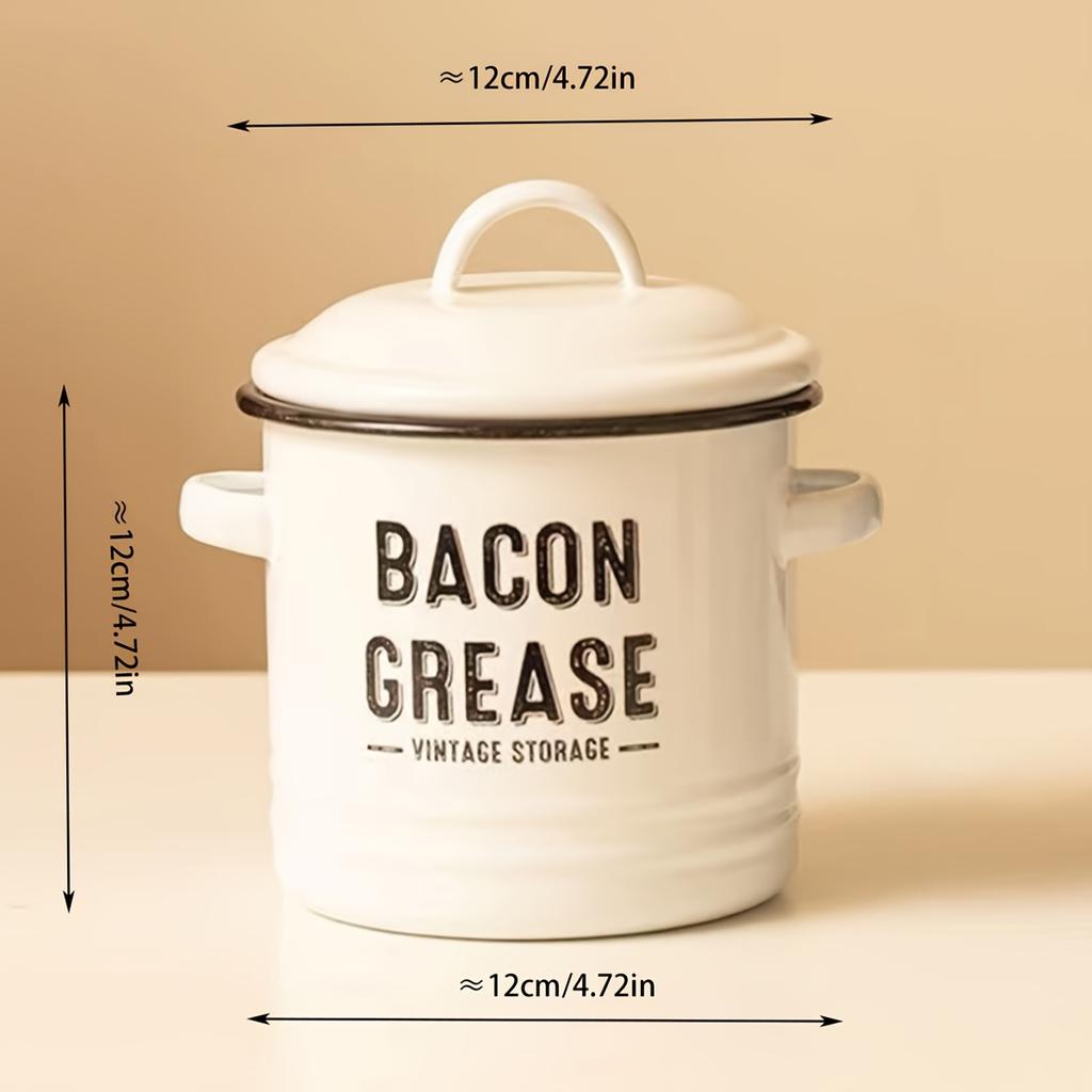 1pc, Oil Pot, Enamel Grease Container With Lid, Vintage Large Capacity Oil Storage Canister, Rustic Kitchen Decor