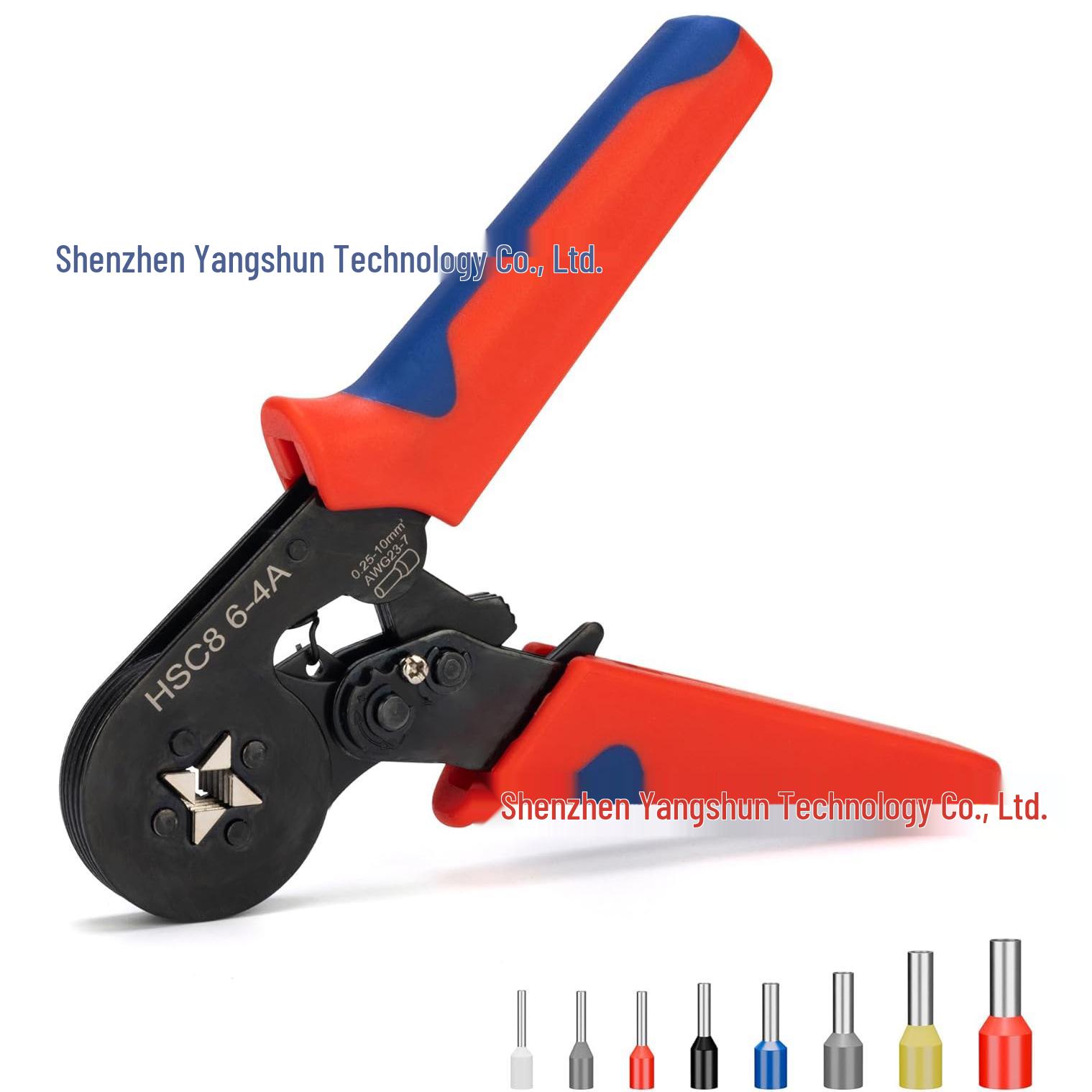 HSC8 6-4A Self-Adjusting Ratchet Crimping Pliers with Red & Blue Handles for VE Terminal Connectors