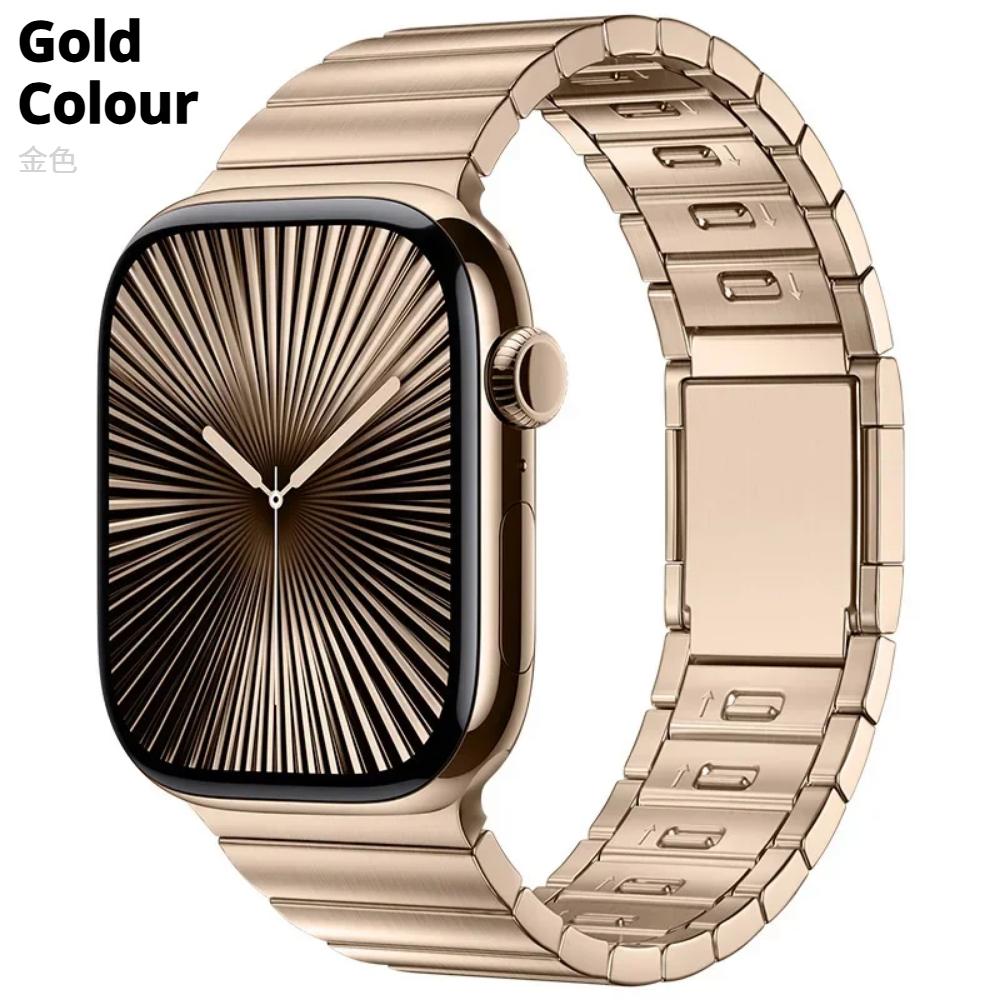 

Сталевий ремінець для Apple Watch Ultra 2/1 49/45/44/42/46 мм, браслет з магнітною застібкою, що знімається ковзанням, для Iwatch Series 10 9 8 7 6 5 Ultra1/2 49mm золотий