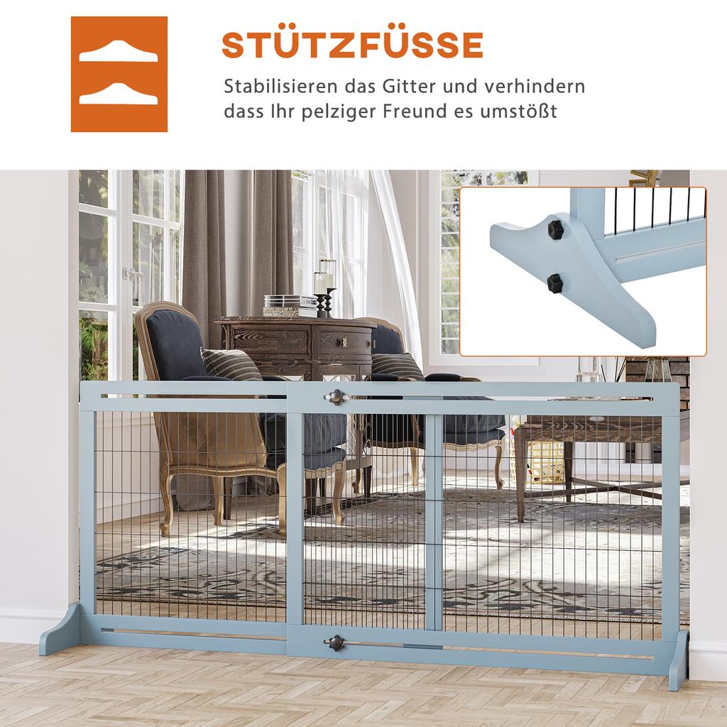 Freestanding Dog Gate, Foldable Pet Fence, Indoor Wood Barrier, Stair Gate with Support Feet, for Doorway, Hallway, Small and Medium Dogs