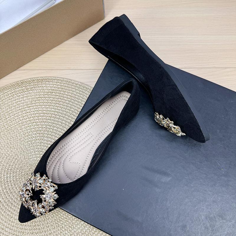 Fashion Flat Shoes for Women 2025 Spring and Autumn New Suede Diamond Pointed Casual Plus Size Women's Shoes 43 44 Ladies Loafers Women