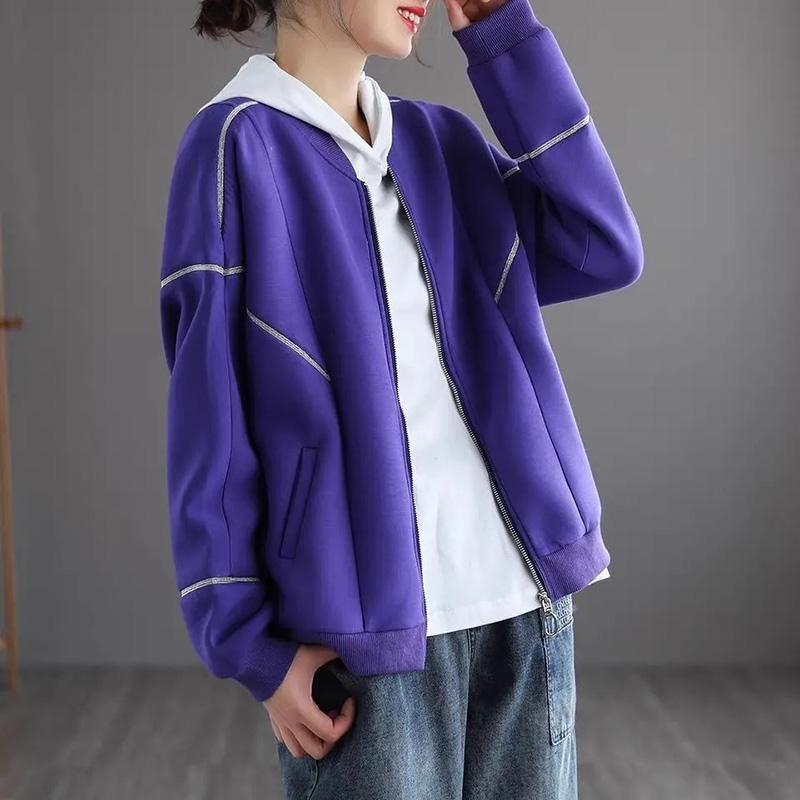 

Хлопковая куртка женская осенняя пуловер на молнии кардиган свободный повседневный топ с длинным рукавом M чёрный