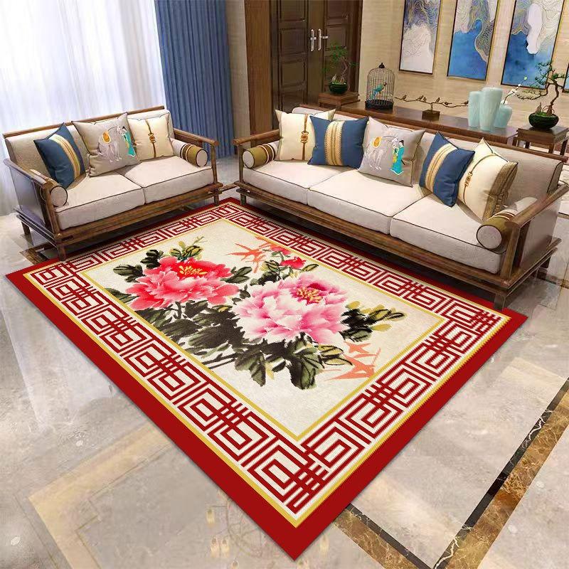 Retro Chinesischer Stil Blume Teppich Wohnzimmer Sofa Schlafzimmer Arbeitszimmer Badezimmer Eingangstürmatte Rutschfest Leichter Luxus Heimdekor Teppich