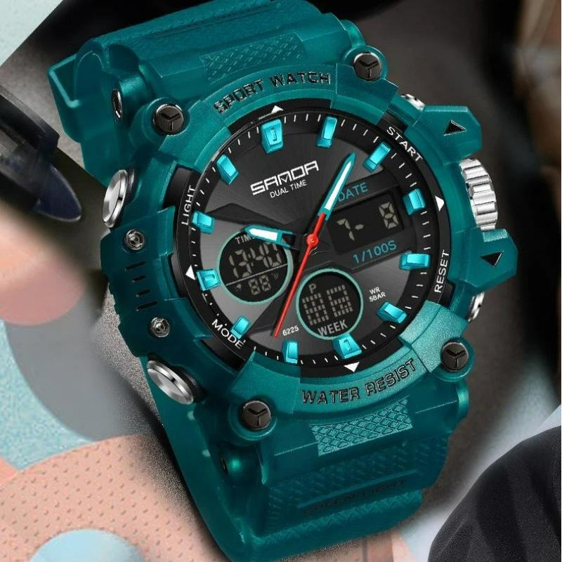 SANDA Fashion Sports Casual Electronic Man Watch Dual Digital Display Luminous Waterproof Multi-functional Watches for Men