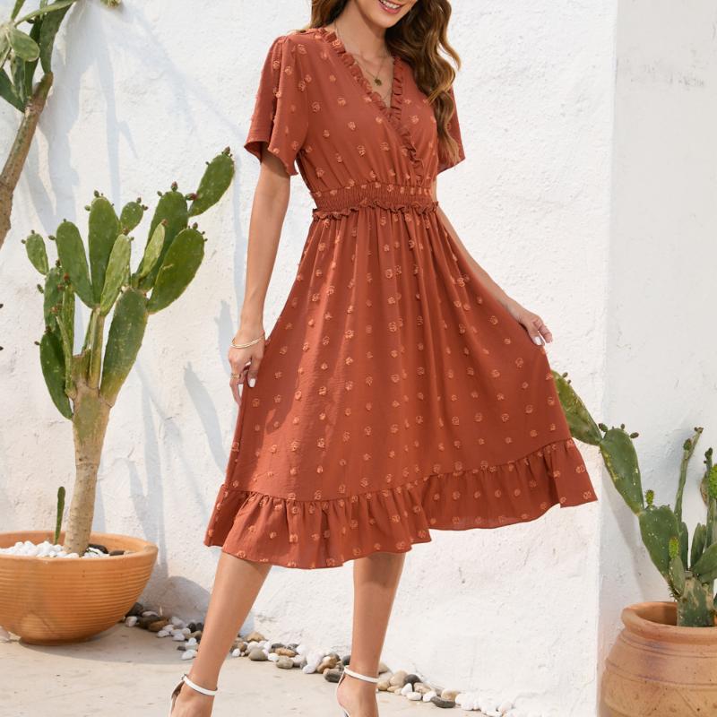 GMXIA Šaty s véčkovým výstřihem a vysokým pasem s kravatou do vlasů Šaty s krátkým rukávem Neformální prázdninové cestovní šaty