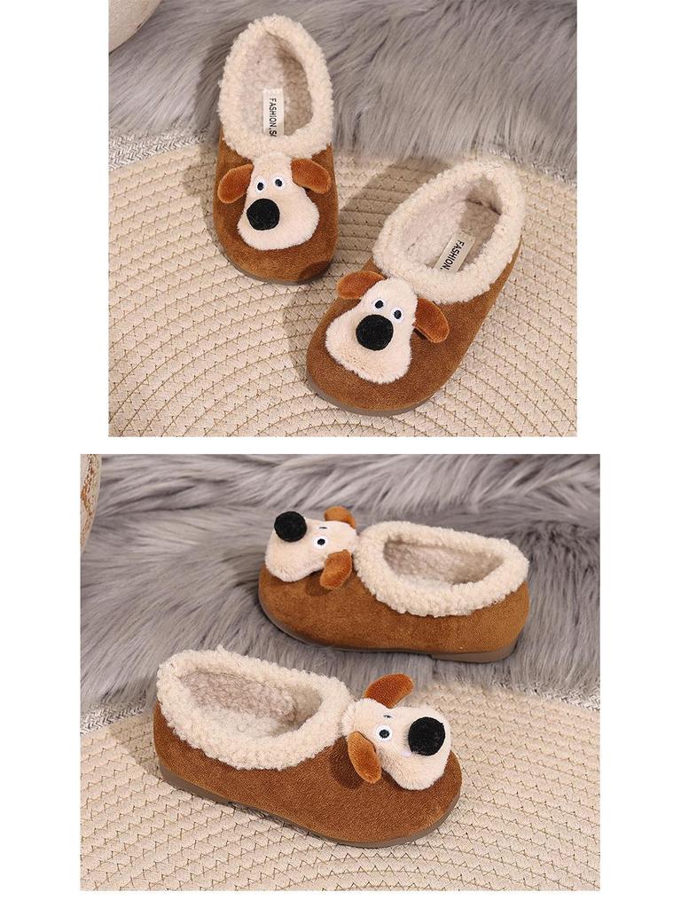 Warm Cotton Cartoon Puppy Shoes for Girls - 2025 Winter New Korean Style Toddler Loafers