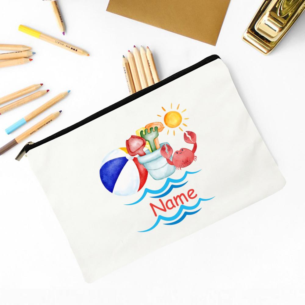 Personalized Beach Crab with Name Pencil Bag Stationery Bags Travel Makeup Toiletry Pouch Birthday Back To School Gift for Kids