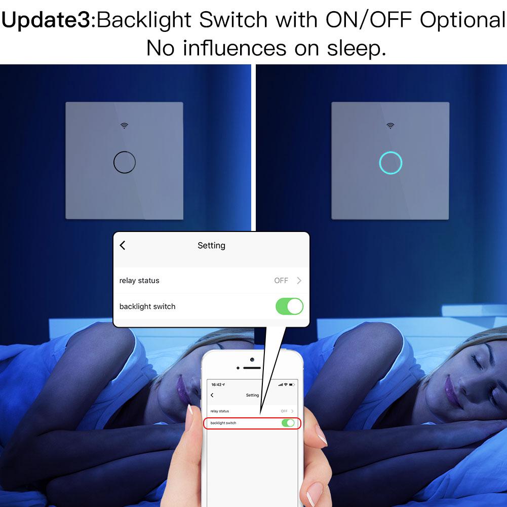 Moes WiFi RF433 Wall Touch Switch No Neutral Wire Needed Wireless Smart Life/Tuya App Relay Status and Backlight Switch