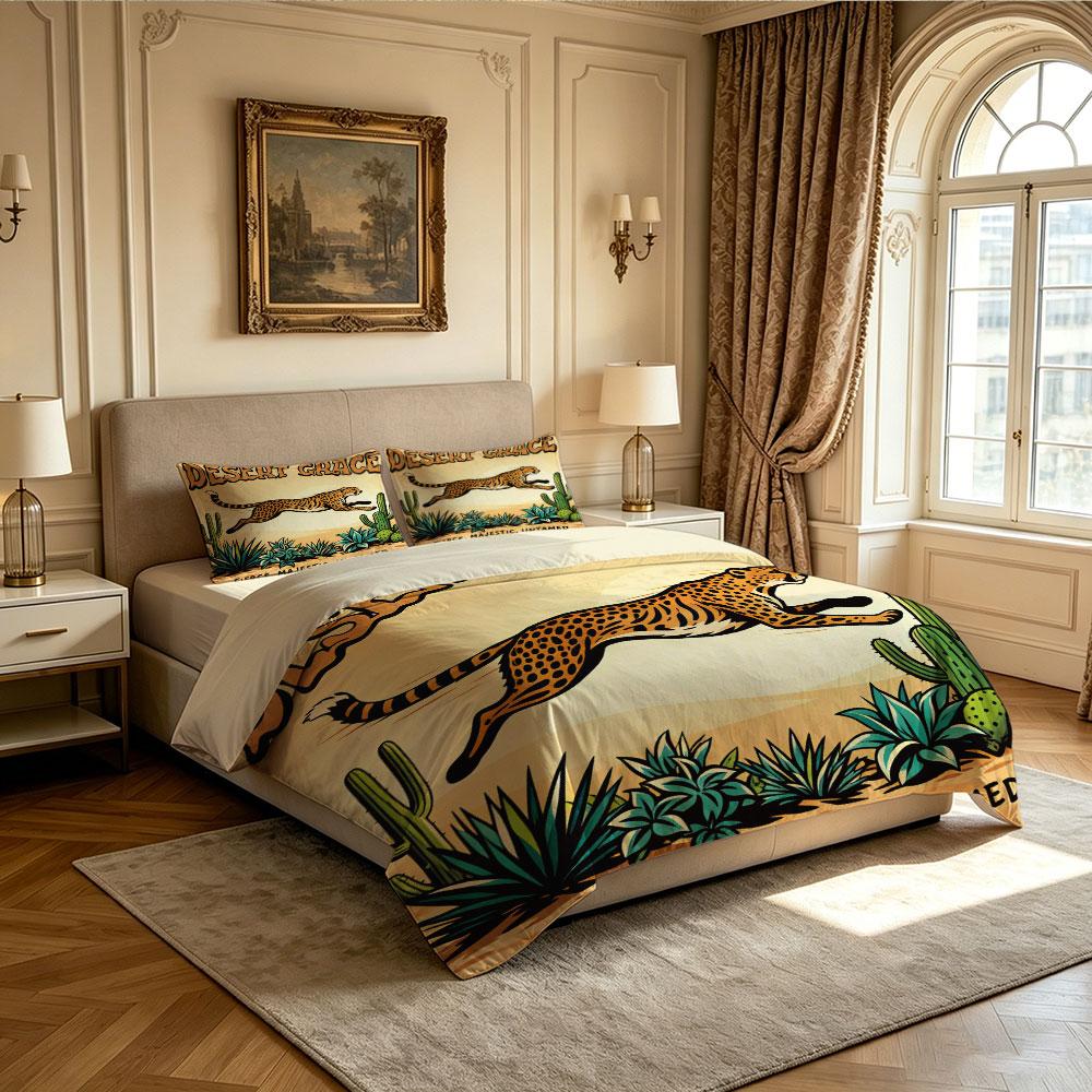 3pcs Desert Cartoon Leopard Print Multi Size Coreless Duvet Cover Set Soft Summer Cool Bedding Decoration Machine Washable