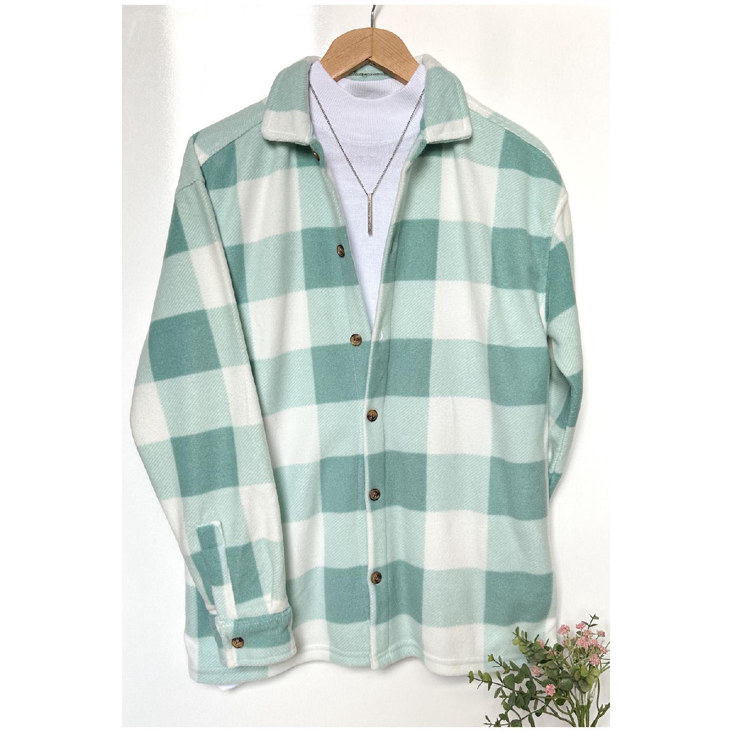 

Oversize Plaid Thick Winter Plaid Fleece Shirt XS бірюзовий