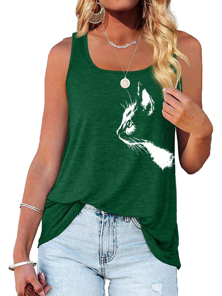 Women Fashion O Neck Print Tank Top Summer Casual Sleeveless T-shirt