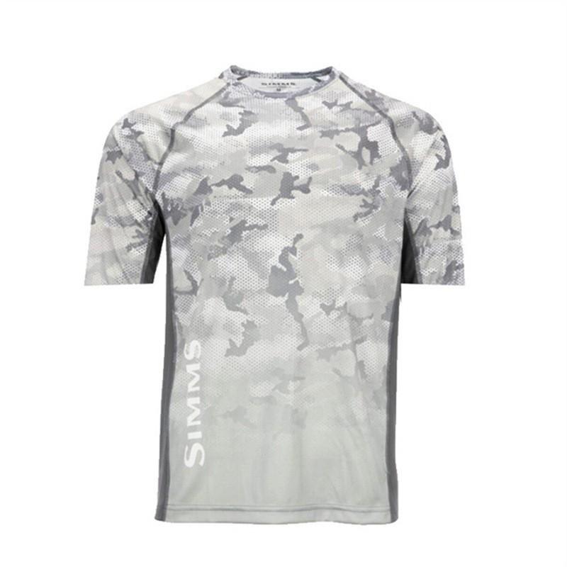 SIMMS Fishing Clothes Camo Sunblock Outdoor Luya Short-sleeved Sweatshirt Breathable T-shirt Top