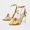 Strange Style Women's Heeled Footwear Ladies Orchid Narrow Band Open Toe Ankle Strap Sandals Slim Heel Party Dress Shoes