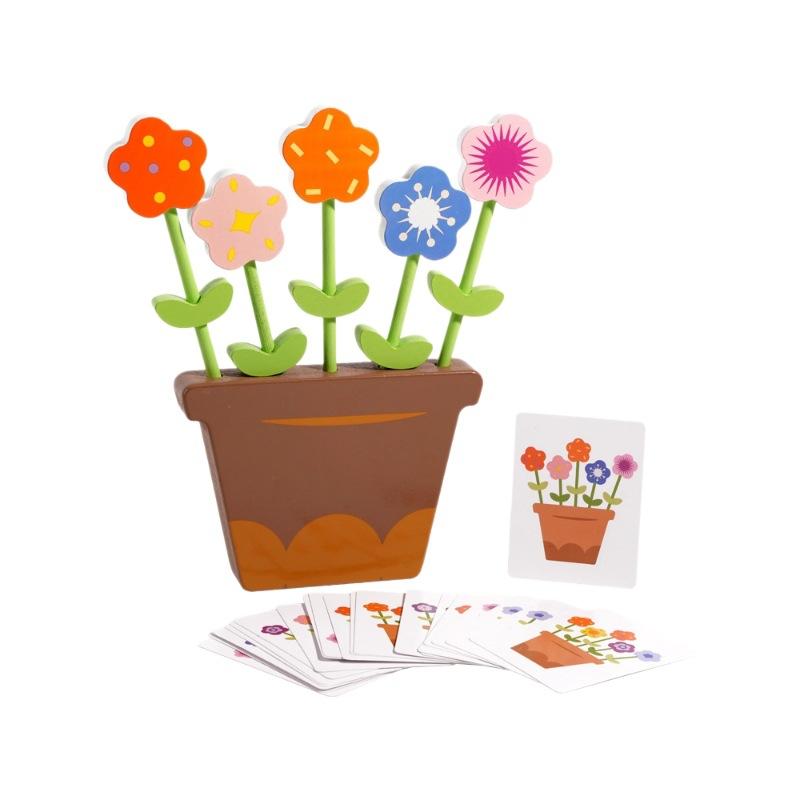 

Children s Early Educational Wooden Potted Flower Arrangement Game Color Recognition Matching Toy Hand-eye Coordination Training