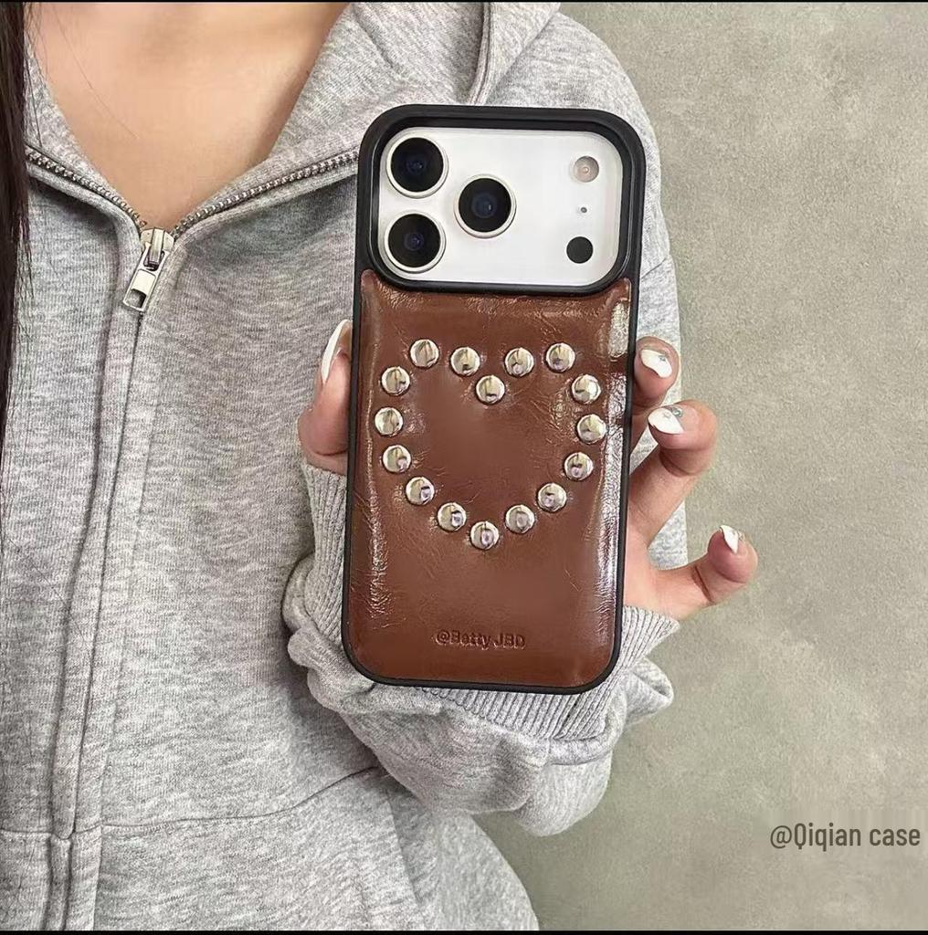 iPhone 17 Pro Max Case: High-End Leather Texture with 3D Rivets, Also Fits iPhone 16 Pro and iPhone 15