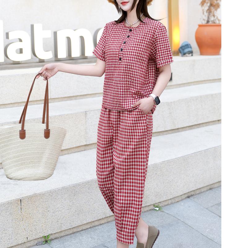 

Элегантные женские комплекты винтажная одежда больших размеров свободные повседневные комплекты из 2-х предметов с брюками 4XL красный