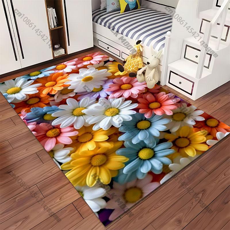 Colorful Daisies In Full Bloom Carpet Yoga Living Room Room Decor Children's Crawling Mat Doormat Area Rug Games Mat