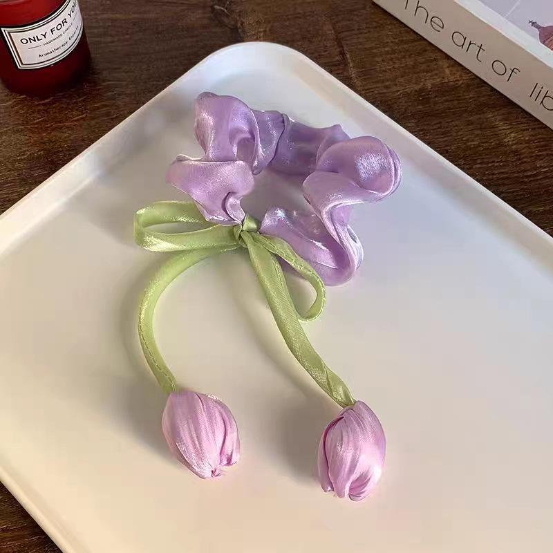 

2025 New Style Princess Tulip Flower Hair Tie for Girls - Bun & Ponytail Accessory
