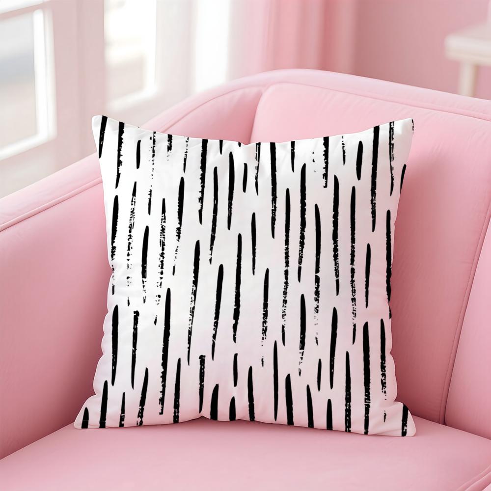 Black and White Striped Geometric Rectangle Cushion Cover Pillow Case Soft Skin Friendly Fabric Concealed Zipper