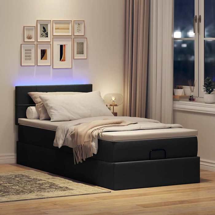 VidaXL Ottoman Bed with Mattress Black 100x200 Cm Fabric, Bed, Upholstered Bed, Double Ottoman Bed, Bed with Storage 3312286