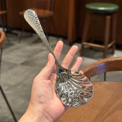 Shell Shape Stainless Steel Spoon With Long Handle Ladle Restaurant Dessert Spoon Ice Cream Scoops Kitchen Accessories Tool
