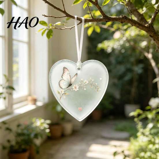 Creative Home Garden Ornament Heart Shaped Acrylic Hanging Pendant for Car Rear View Mirror, Mirror Charm Translucent Christmas Tree And Keychain