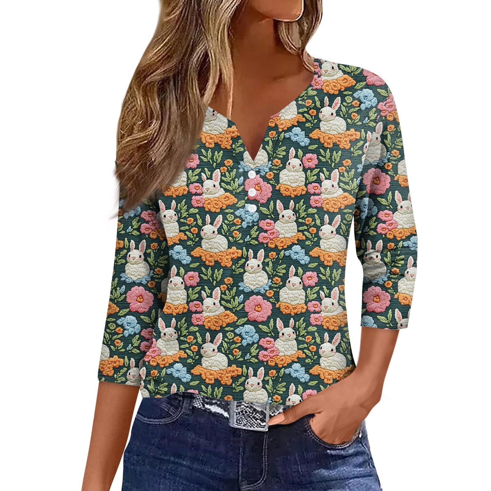 

Женский свободный повседневный топ с принтом и V-образным вырезом с рукавами семь четвертей Топ с V-образным вырезом с рукавами семь четвертей XXXL