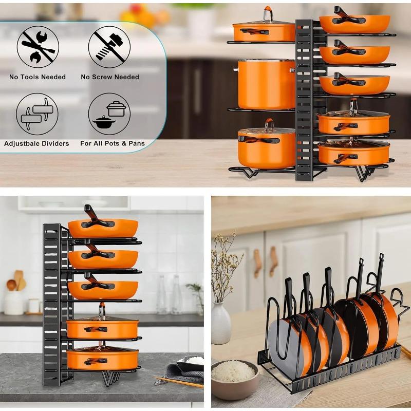 5/8 layer Pots Pans Organizer for Cabinet Upgraded Pots and Pans Organizer Rack for Kitchen Storage Pot Lids Organizer rack