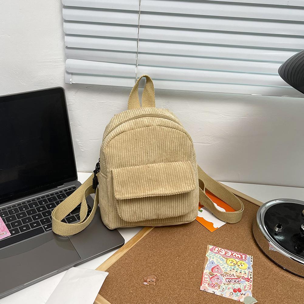 Corduroy Mini Backpack Multiple Pockets School Bag Classic Solid Color Shoulder Bag S/M/L Soft Unisex Female Commuter Travel Bag