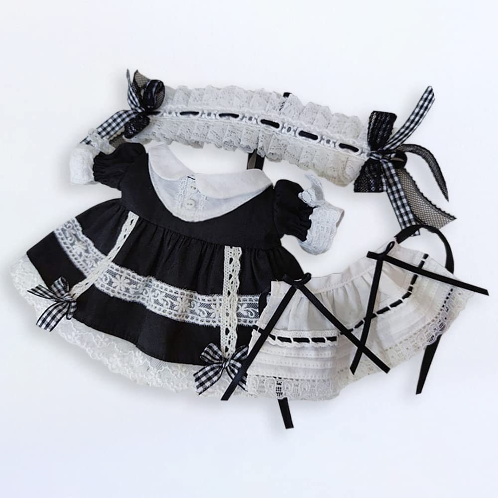 niannyyhouse 20cm Doll Clothes Maid Outfit Headband Dress Apron Set Lace Dress Doll Baby Clothes Stuffed Animal Dress Up Cotton Doll Clothes + +