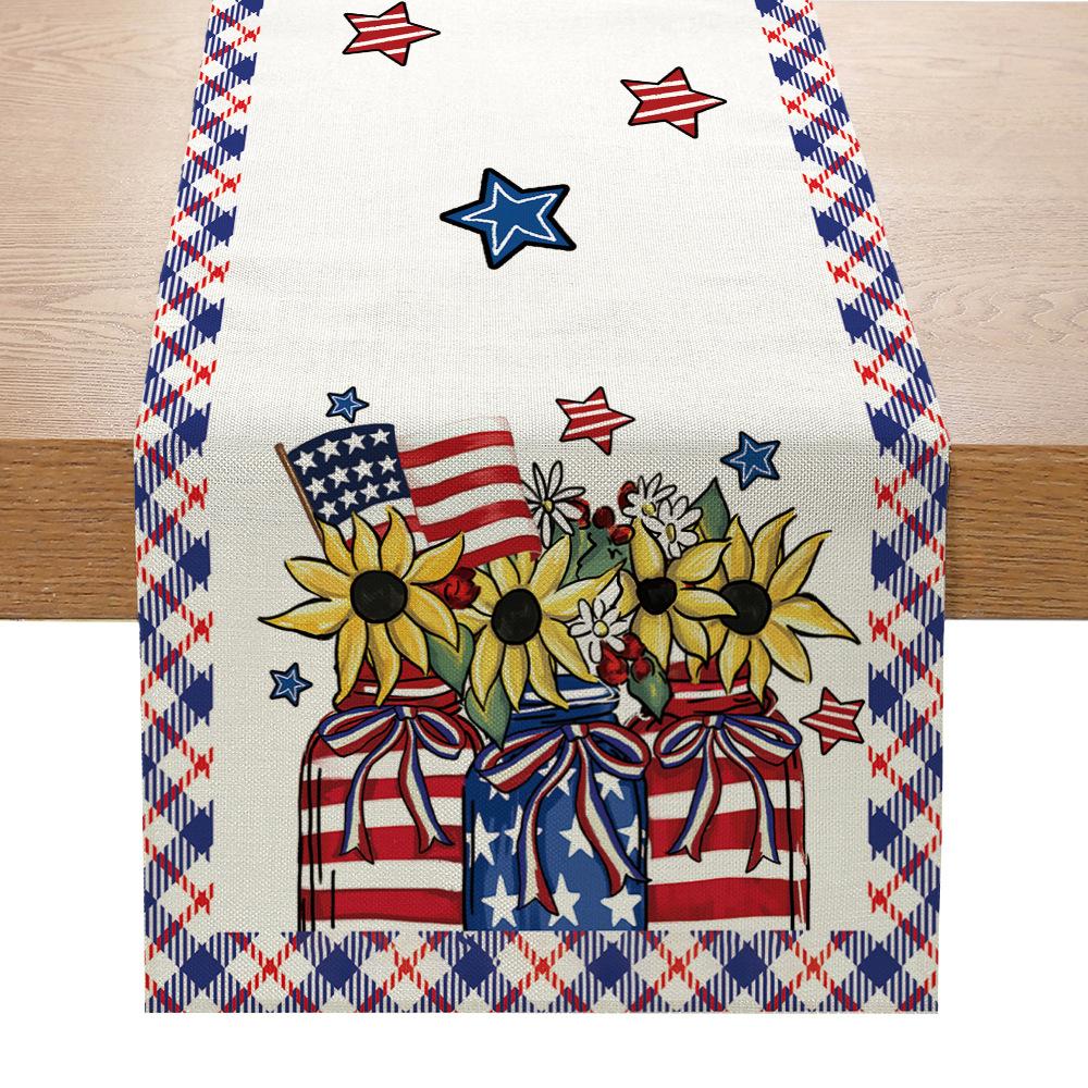 

День независимости Настольный флаг Льняной печатный стол Декоративная скатерть для гостиной Чайный столик Скатерть 33cmx180cm ZQ3-8