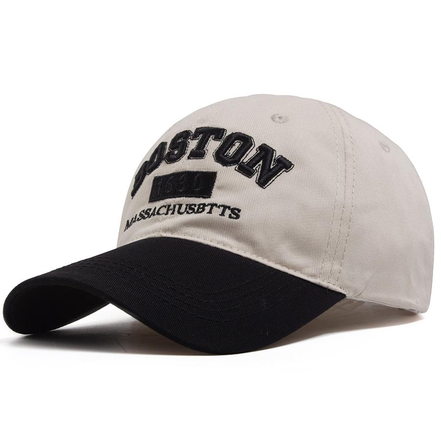 Vintage Boston 1630 Letter Embroidered Baseball Caps Men Women Two-Tone Patchwork Curved Brim Dad Hat Casual Outdoor Golf Hat