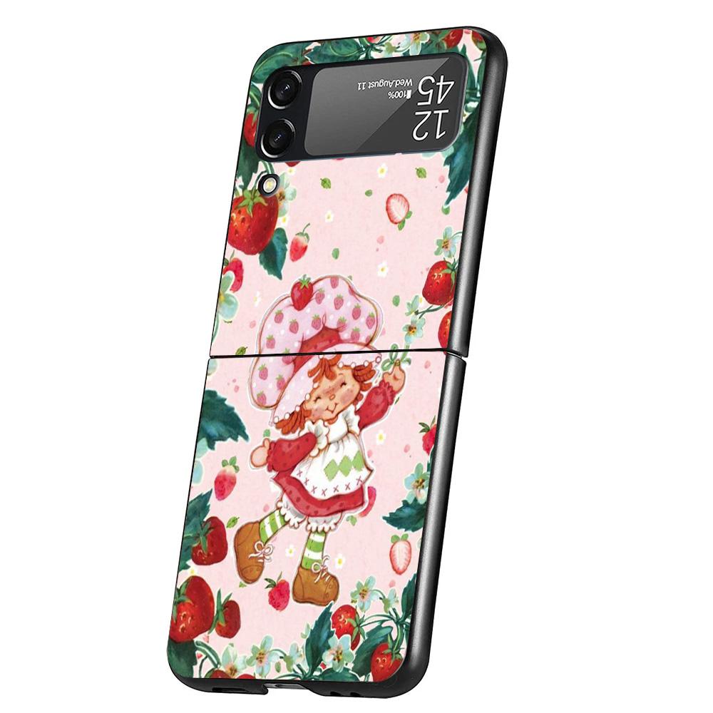 Cute Strawberry Girl Cover Phone Case For Samsung Galaxy Z Flip 7 6 5 4 3 5G Flip7 Flip6 Flip5 Flip4 Flip3 Black Fundas Shell